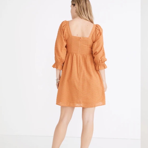 NWT Madewell Puff-Sleeve Waisted Clip Dot Mini Dress Mulled Cider Orange SZ 6 - Picture 2 of 9